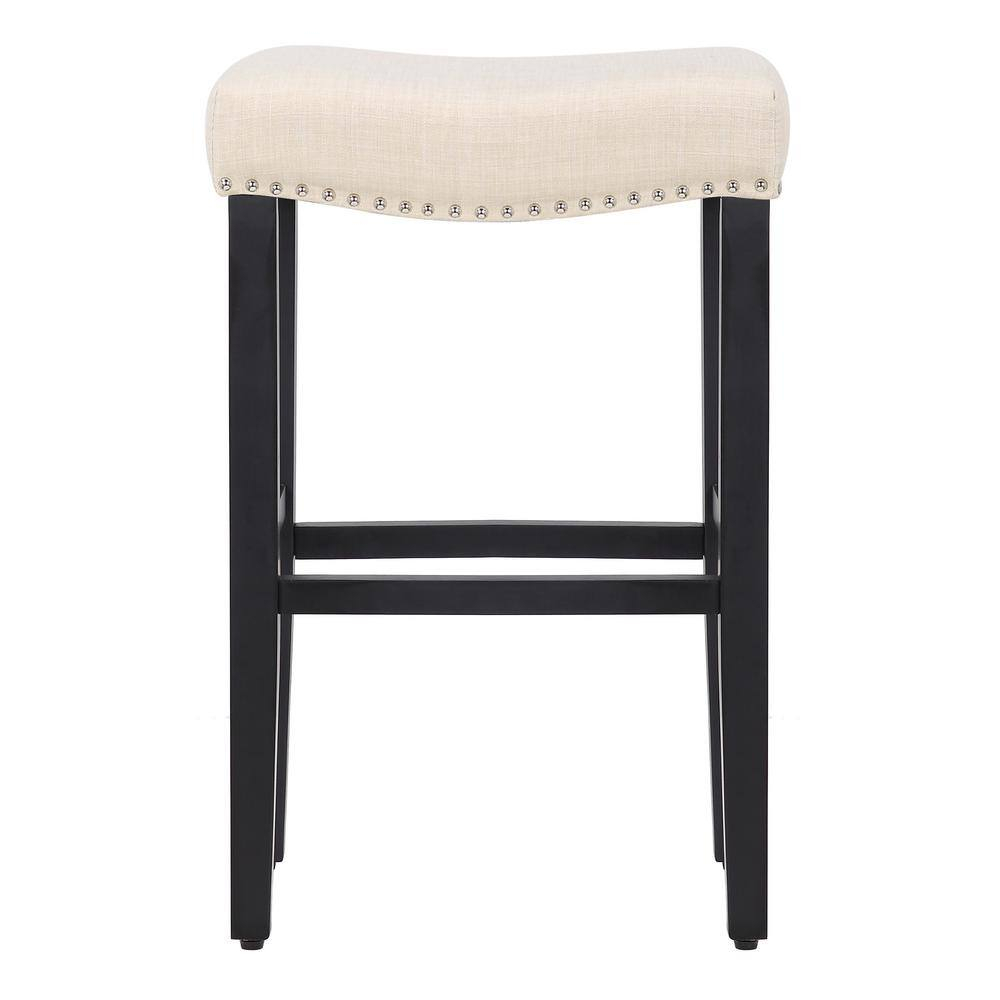 YAZAN 29" Upholstered Counter Stool with Nail Head Trim (Set of 2), Black/Beige