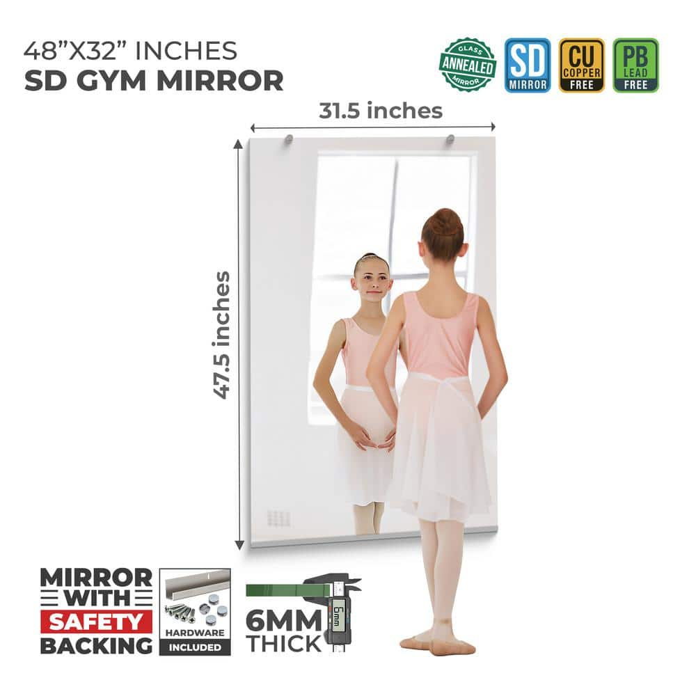 Home Gym Mirror 47.5x31.5 inches 1/4" Thick, Large Full Body Mirror for Yoga, Large Wall Mirror Full Length for Fitness, Garage, Dance Studio, Wall Mirror for Home Gym