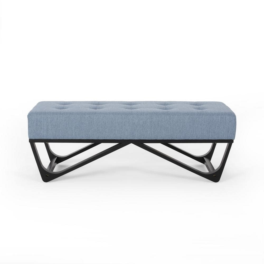 Noble House Dimitri Contemporary Fabric Ottoman Bench, Light Blue and Black