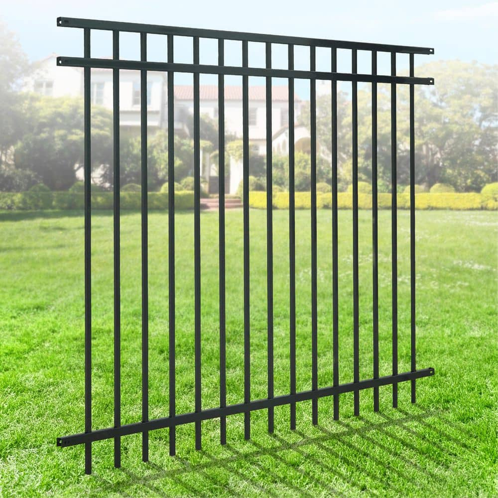 5 ft. x 6 ft. Heavy Duty Flat Top Metal Fence Panel, Anti-Rust Decorative Garden Fence Panel (Single Panel)