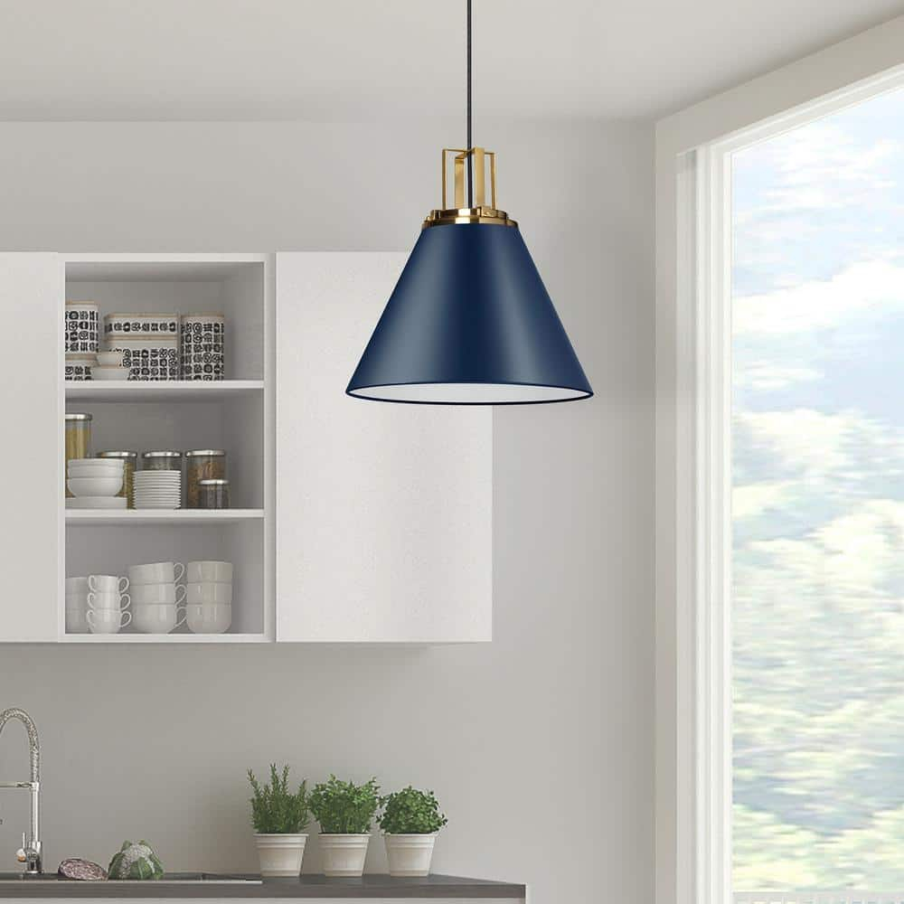 Dainolite SNS-141P-CB-AGB 1 Light Incandescent Pendant, Cobalt Blue with Aged Brass Accent