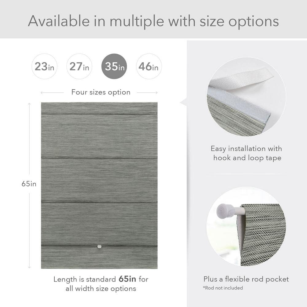 Iron No Drill Cordless 99.99% Blackout Natural Woven Magnetic Roman Shades, 35 in. W x 65 in. L