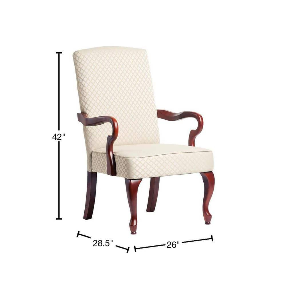 Comfort Pointe Derby Beige Jacquard Fabric Solid Wood Gooseneck Arm Chair