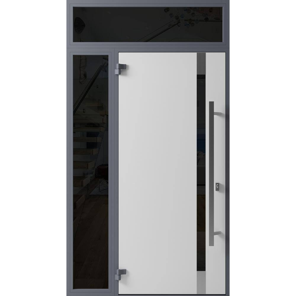 Front Exterior Prehung Steel Door / Ronex 1011 Grey / Stainless Inserts Entry Metal Modern Painted