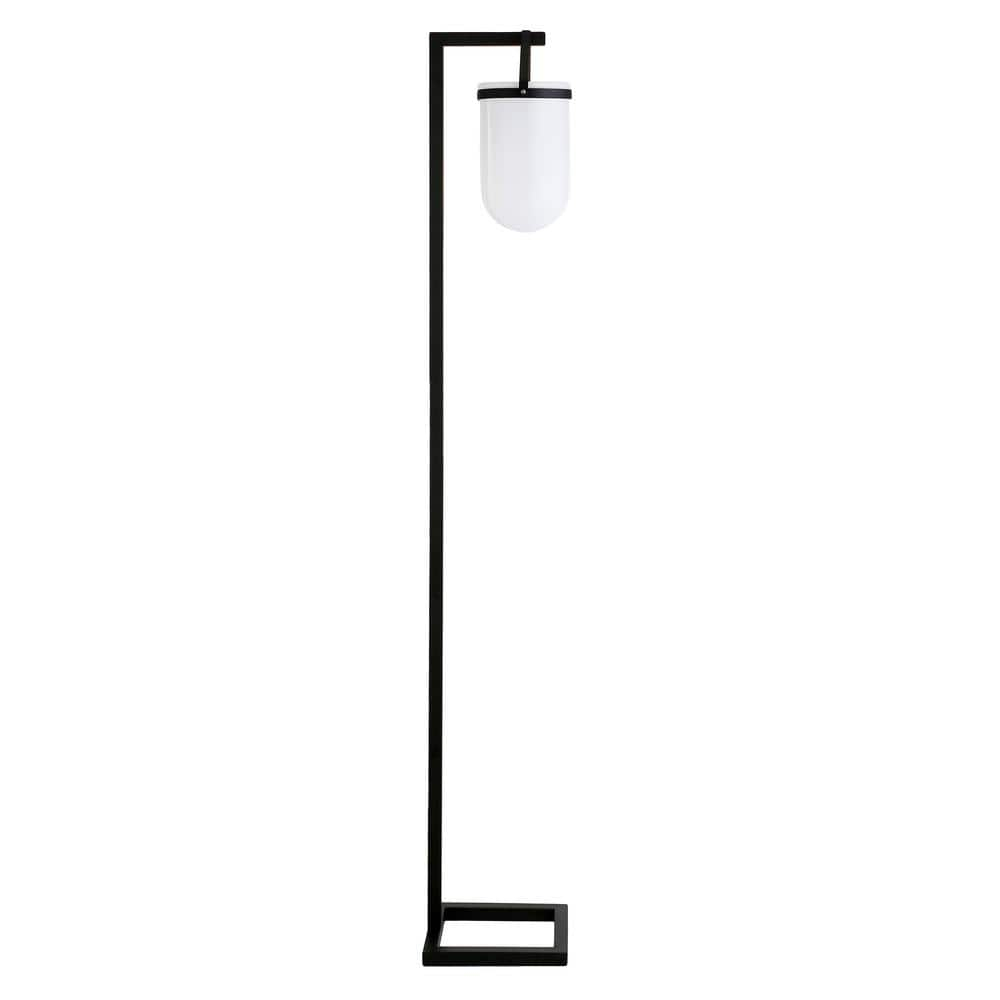 Evelyn&Zoe Shiloh 68" Tall Floor Lamp with Glass Shade, Blackened Bronze/White Milk