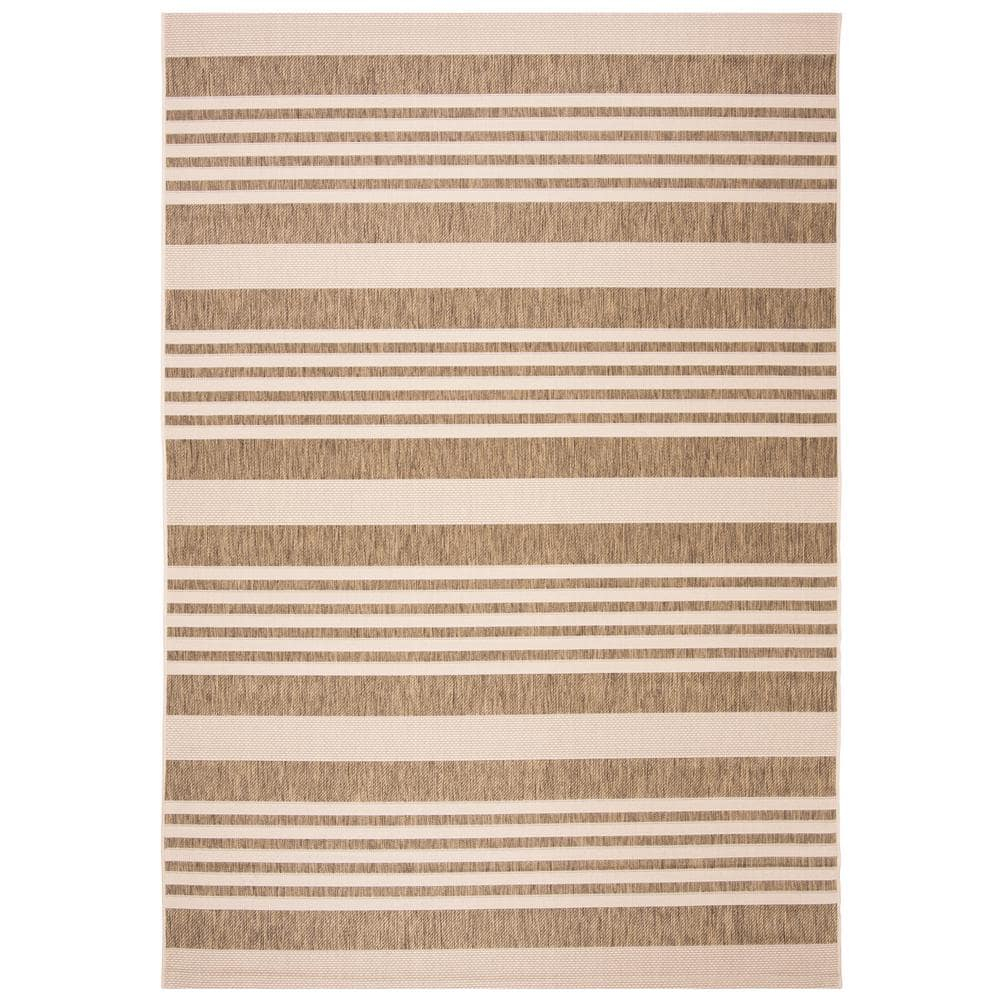 SAFAVIEH Courtyard Caroline Striped Indoor/Outdoor Area Rug, 9' x 12', Brown/Bone