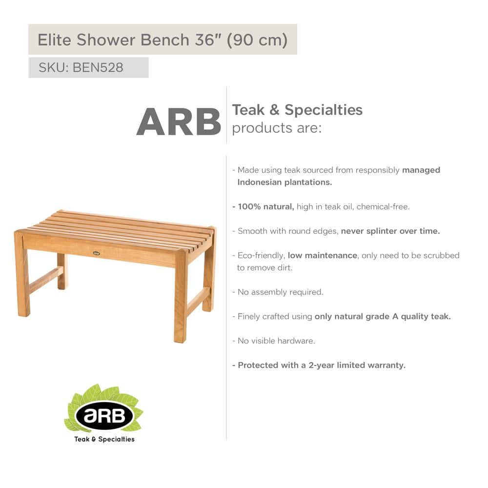 Elite 35.5 in. Natural Teak Wood Outdoor Backless Bench