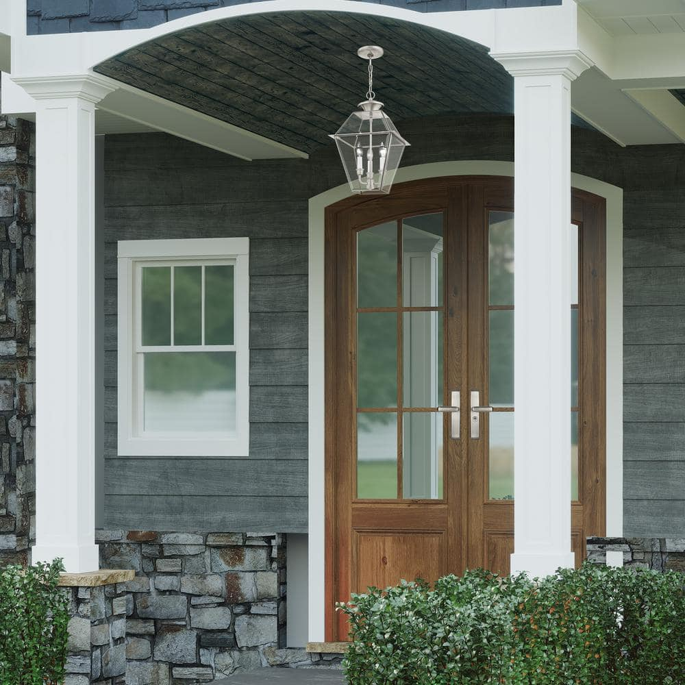 3 Light Outdoor Pendant Lantern in Farmhouse Style 12 inches Wide By 18.5 inches High-Brushed Nickel Finish Bailey Street Home 218-Bel-2255871