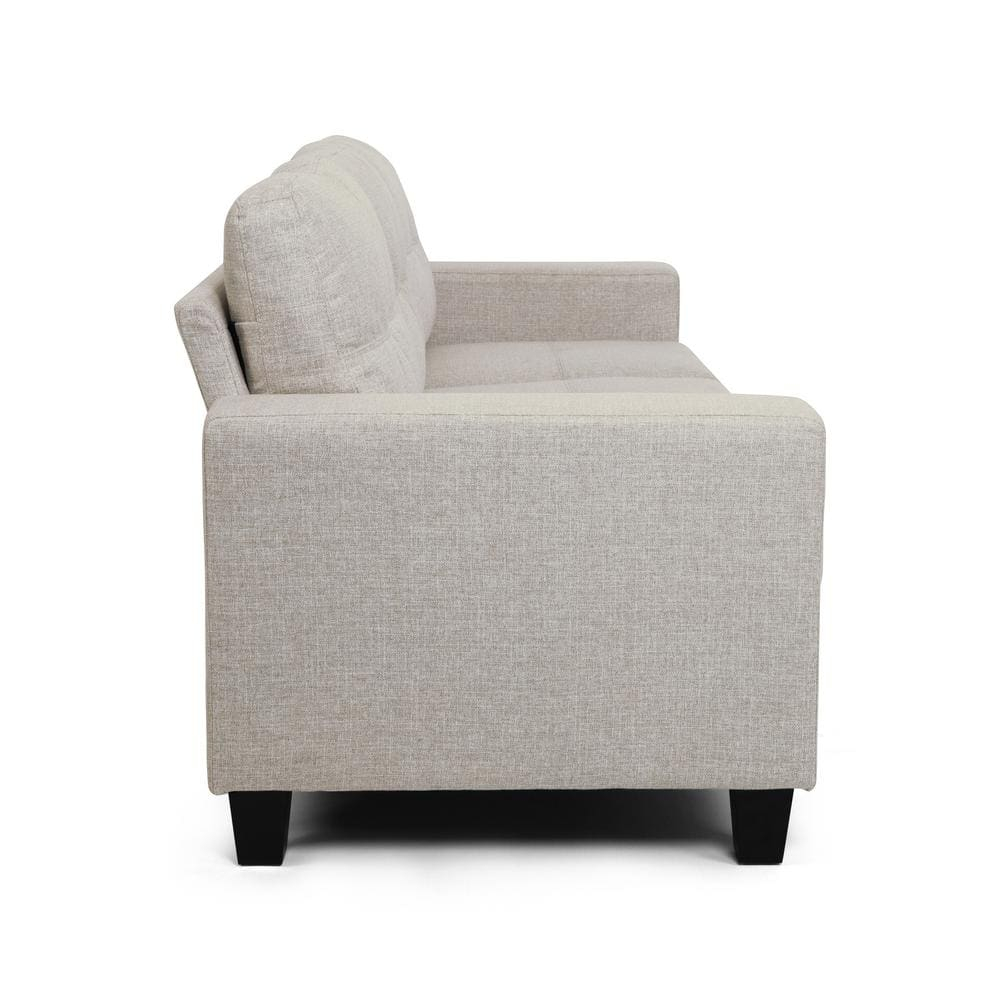 Noble House Laranne 3 Seater Tufted Fabric Sofa, Beige, Dark Brown