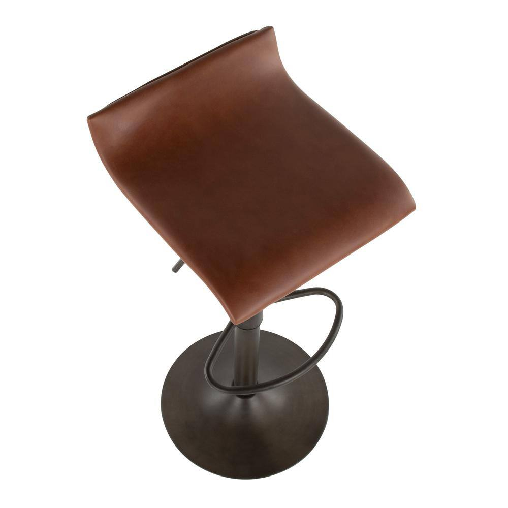 Contemporary Swivel Adjustable Brown Leather Bar Stool