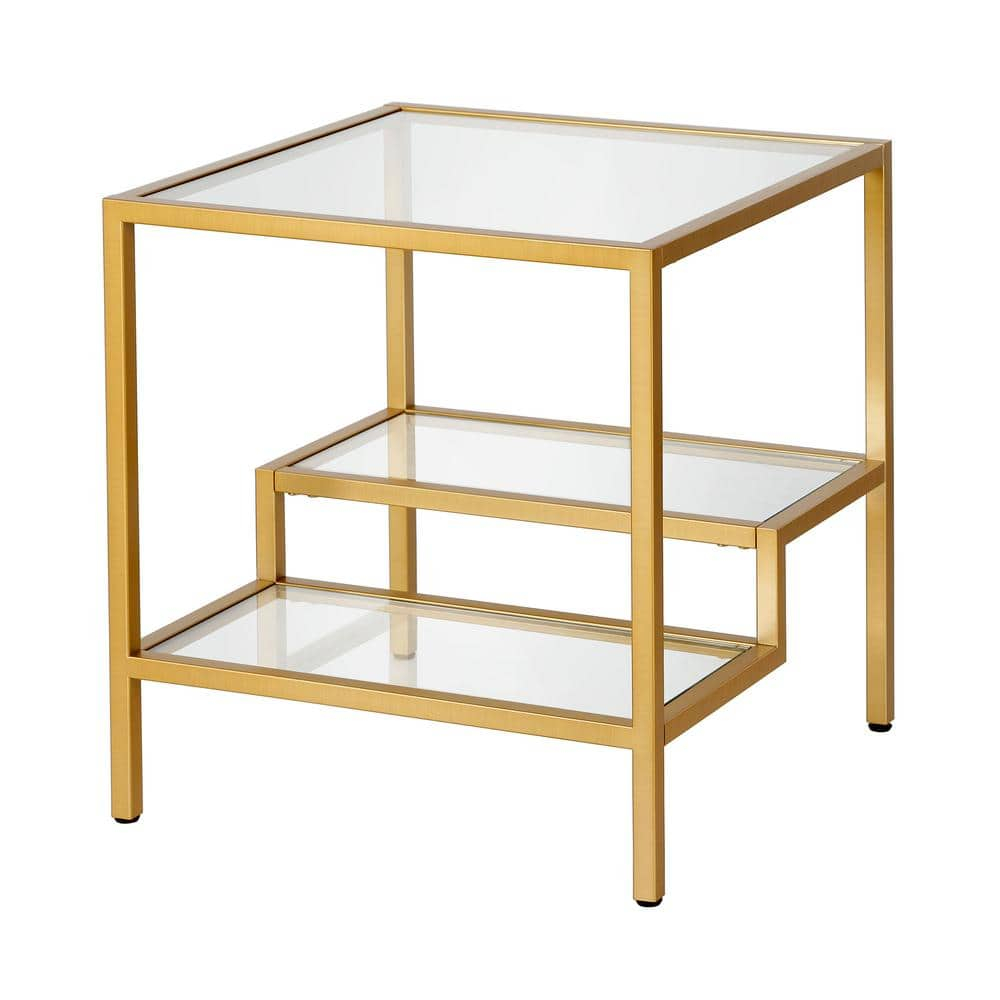 Evelyn&Zoe Lovett 20" Wide Square Side Table, Brass