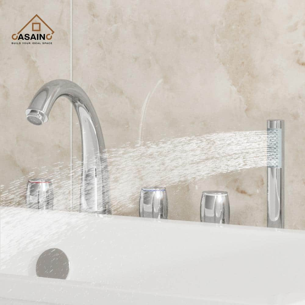 Chrome Plated 3-Handle Deck Mount Roman Tub Faucet with Hand Shower