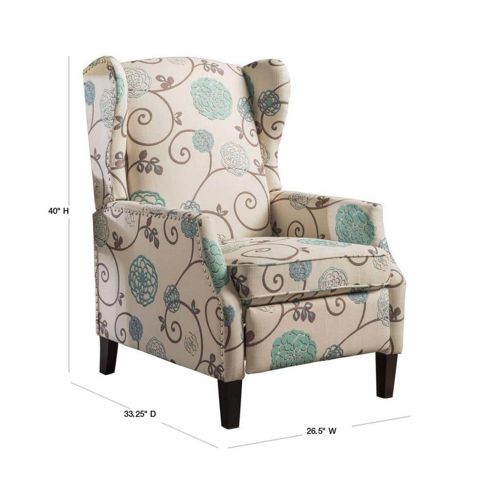 Noble House Allan Standard Fabric Wingback Pushback Recliner, Light Beige