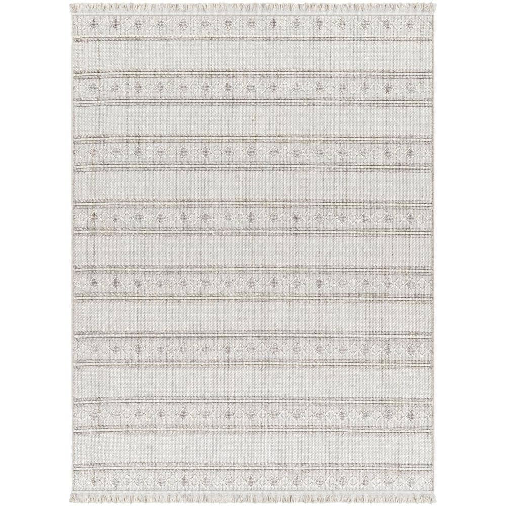 New Delhi Textured Stripe Gray Synthetic 7'9" x 10' Area Rug