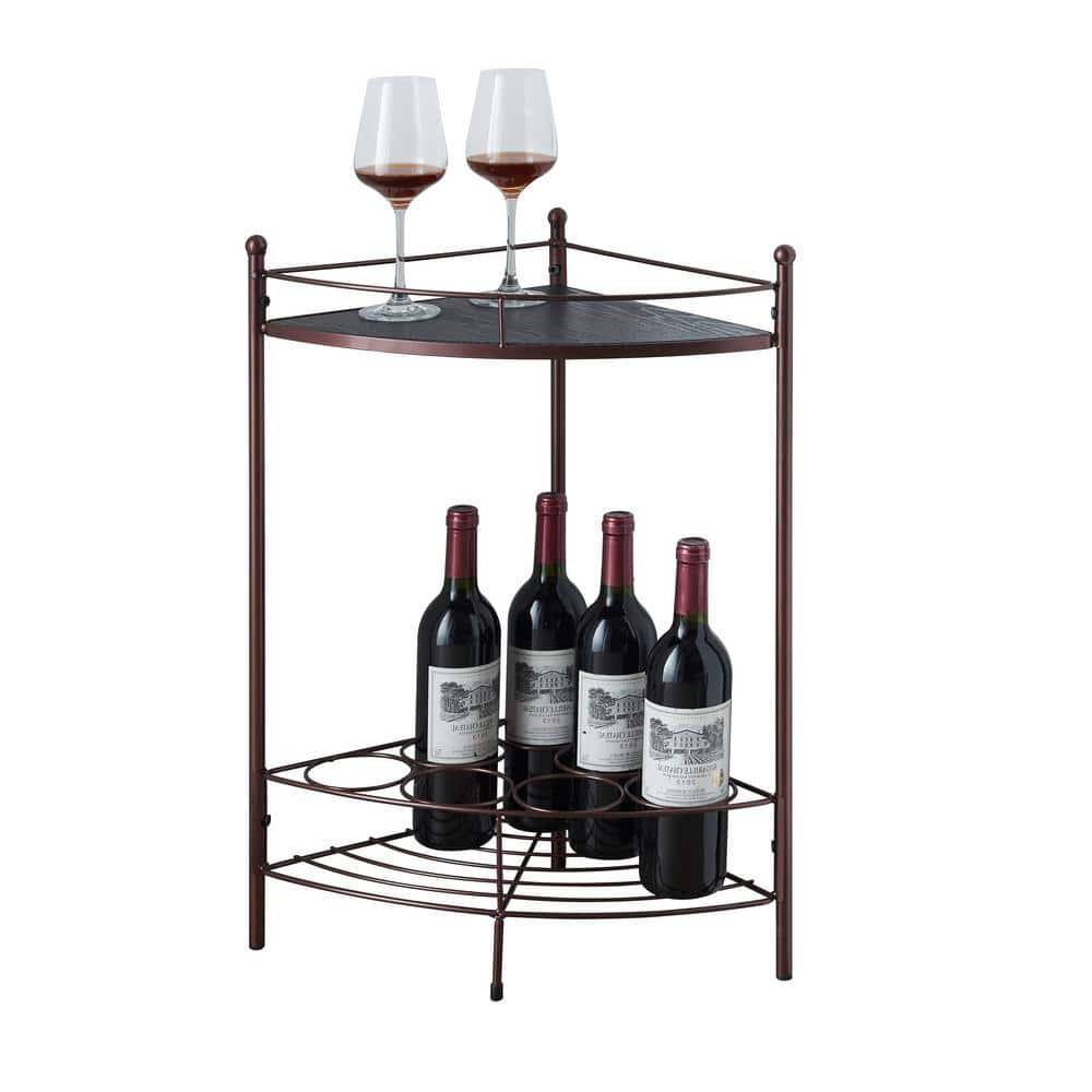 Kings Brand Furniture Corner Side End Table with Storage Shelf, 7-Bottle Wine Storage Rack, Bronze