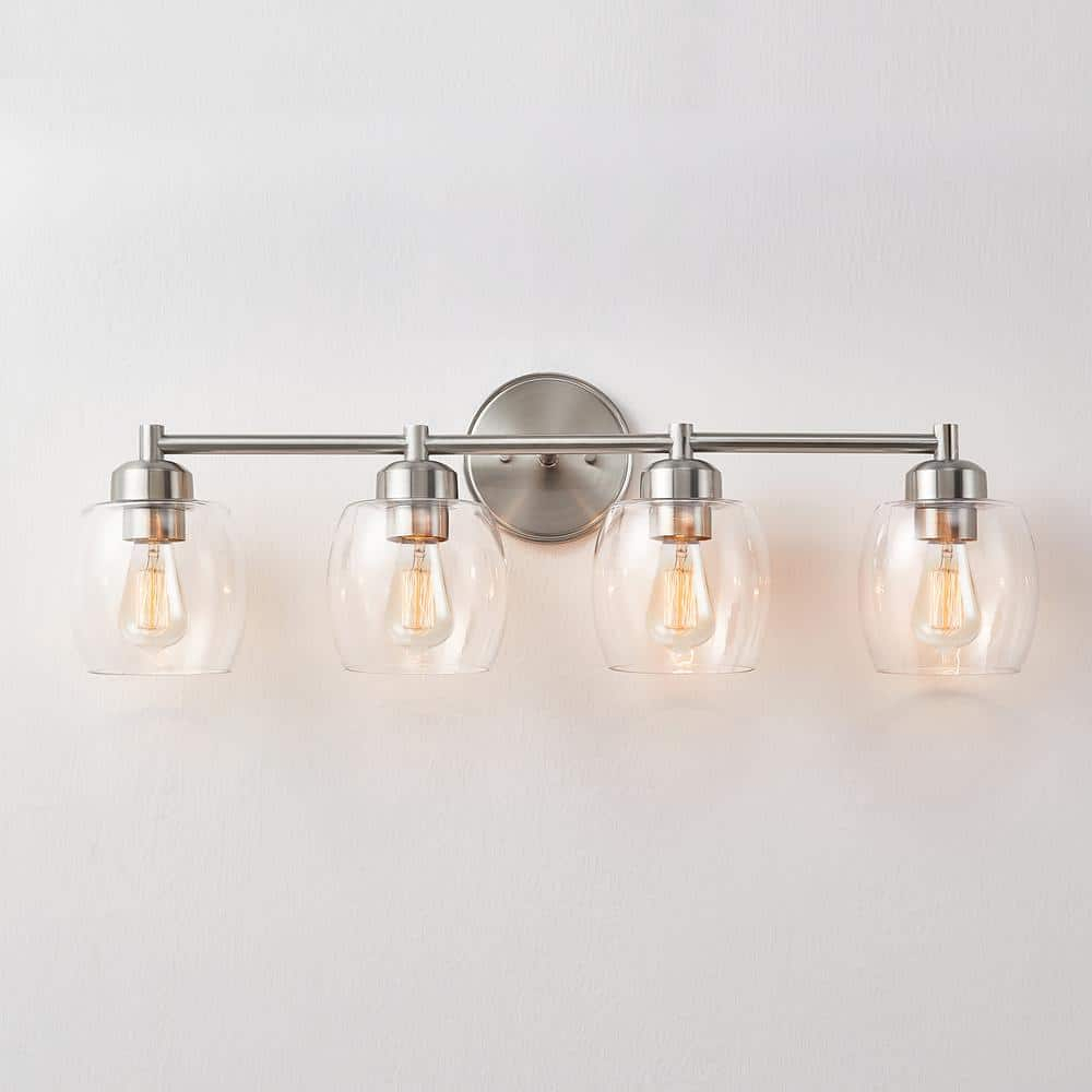 KAWOTI 4-Light Bathroom Light Fixtures, Brushed Nickel Vanity Wall Lamps over Mirror Bedroom Living Room Hallway