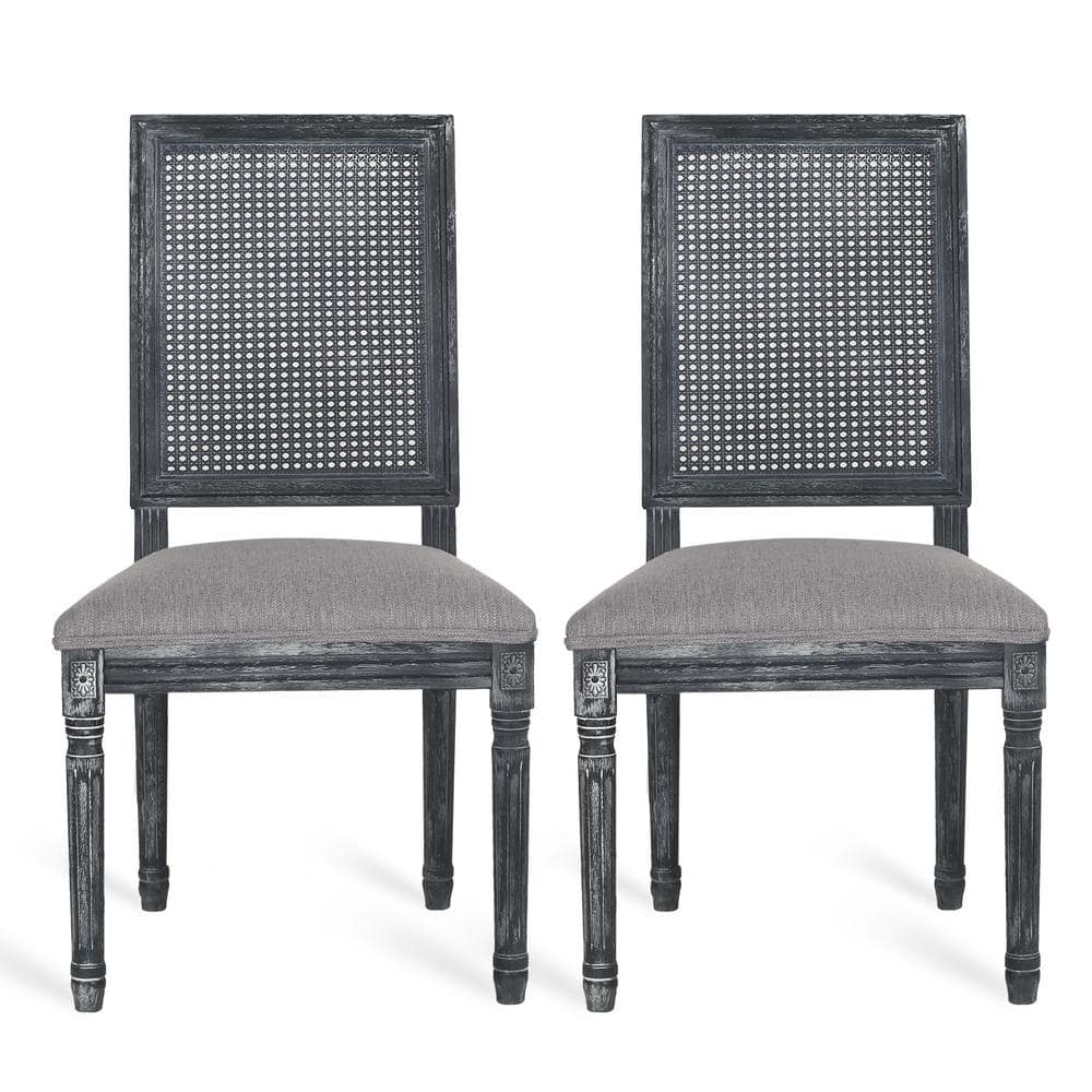 Noble House Beckstrom French Wood Upholstered Dining Chair, Set of 2, Gray