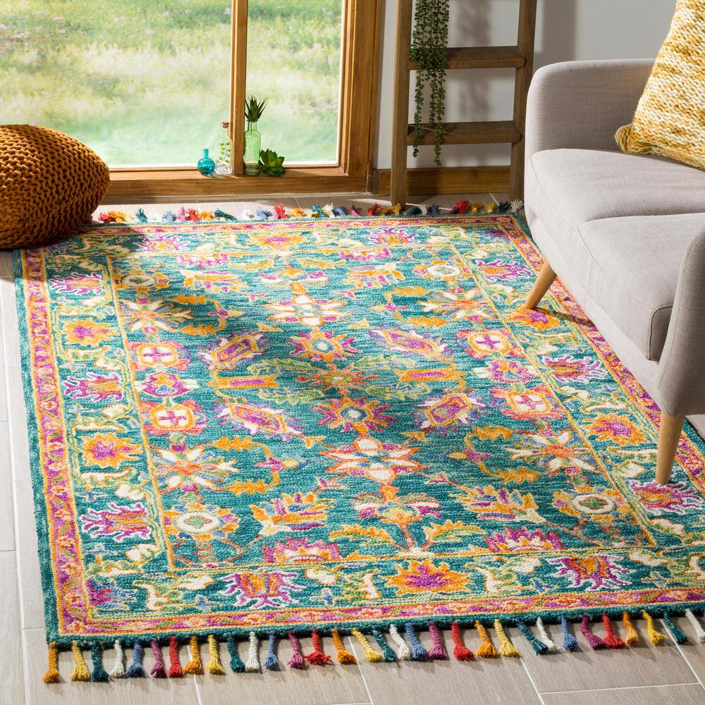 SAFAVIEH Aspen Mario Colorful Floral Wool Area Rug, Turquoise/Purple, 5' x 8'