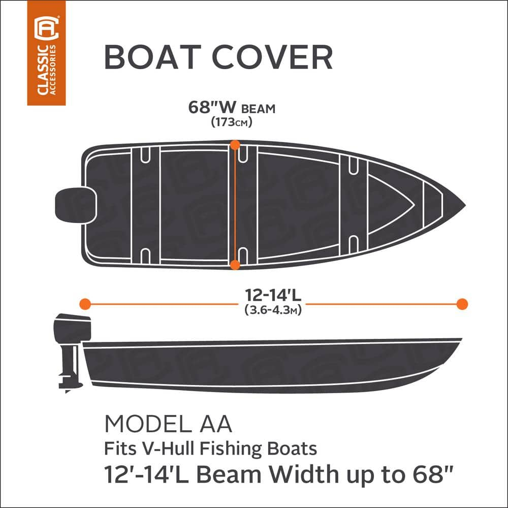 Classic Accessories Stellex™ All Seasons Boat Cover, Fits Boats 12' - 14' L x 68" W, Trailerable Boat Cover with Polyester Fade-Resistant Fabric, Model AA