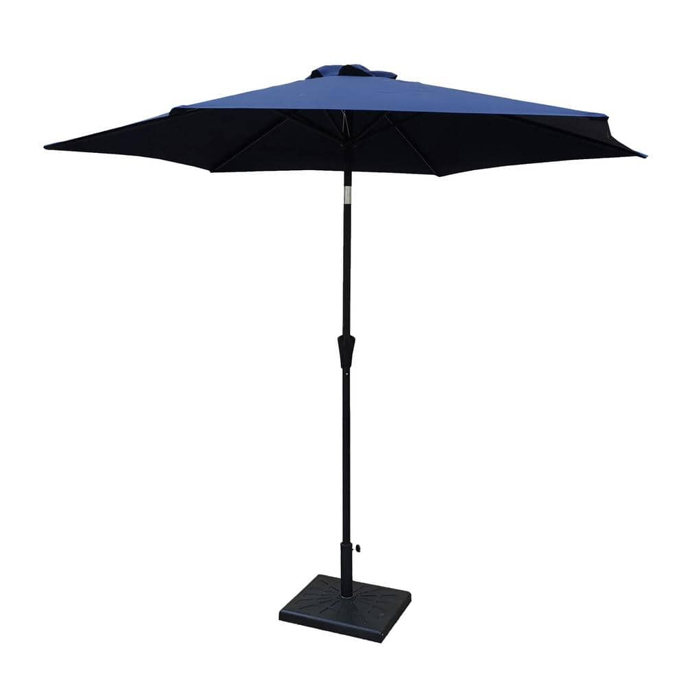 8 ft. Navy Blue Aluminum Market Umbrella with Black Pole and Resin Base