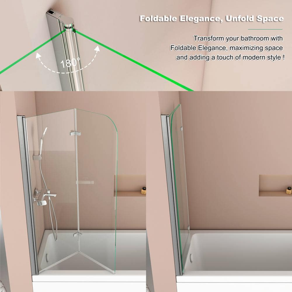 39 in x 55 in Polished Chrome Frameless Tub Door with Clear Glass