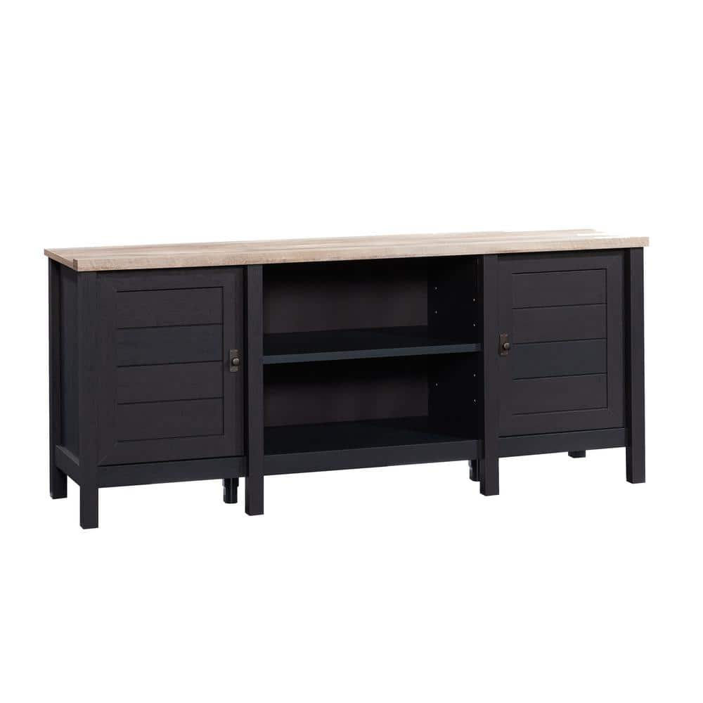 Sauder Cottage Road TV Credenza with Doors for TV's up to 65", Raven Oak Finish