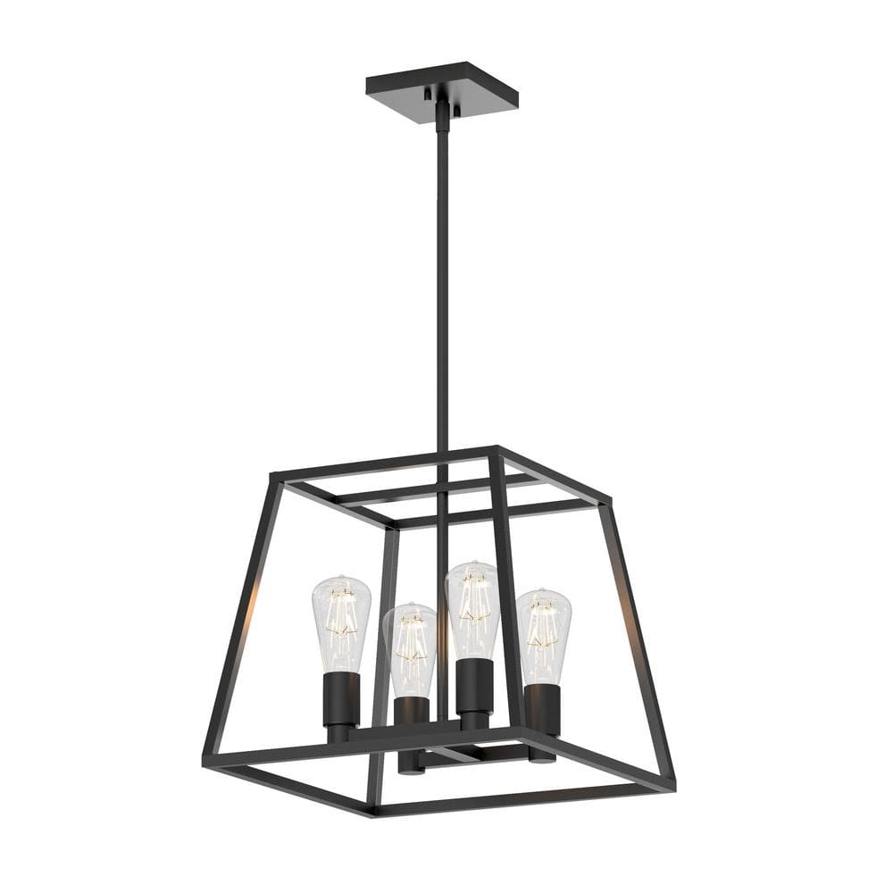 ByEUcuk Carter Farmhouse Chandelier, Matte Black - Geometric Square Pendant Light Ideal for Dining Room, Kitchen Island Light, Made of Steel, Bulb Not Included