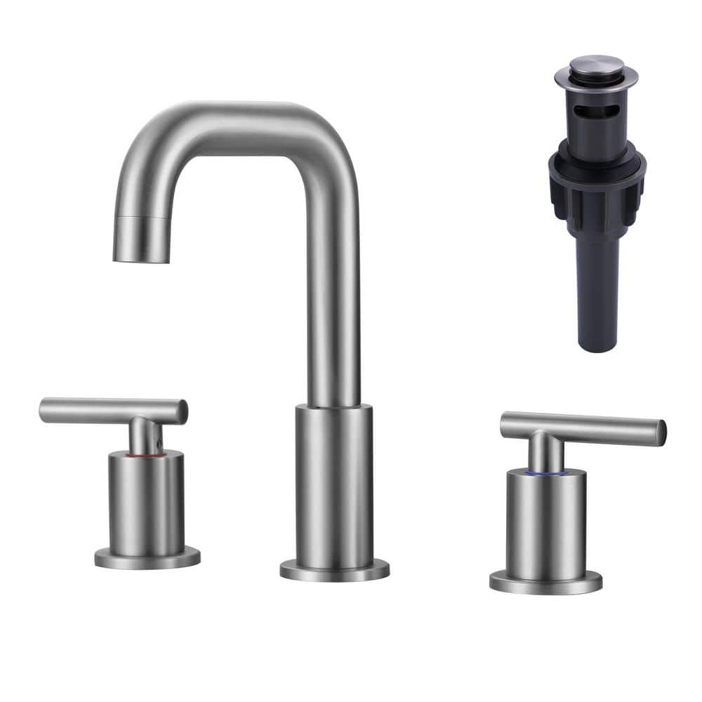 Wowow 8 in. Widespread Double Handle High Arc Bathroom Faucet with Pop-Up Drain Kit Included and Supply Lines in Brushed Nickel