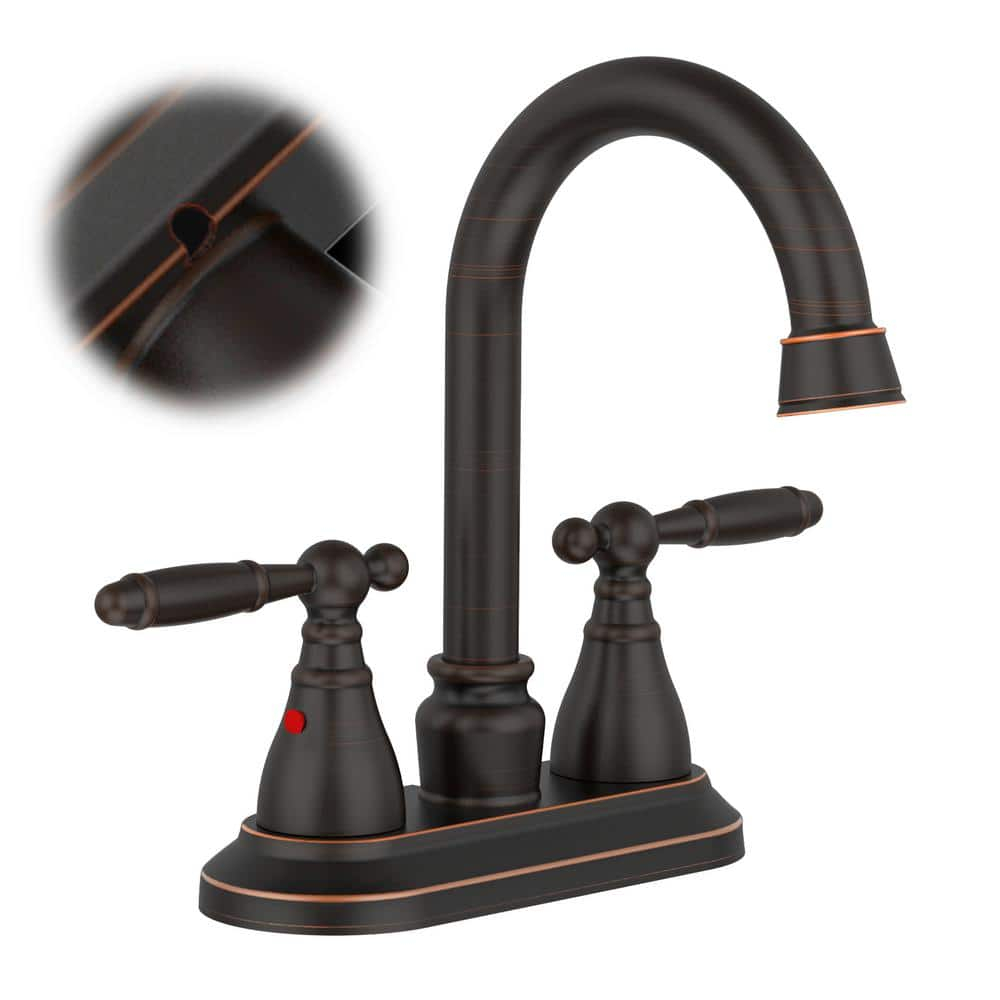 Oil Rubbed Bronze Bathroom Faucet - 360 Degree Swivel Spout, 4 Inch Centerset, Modern Design, 3 Hole Lavatory Faucet