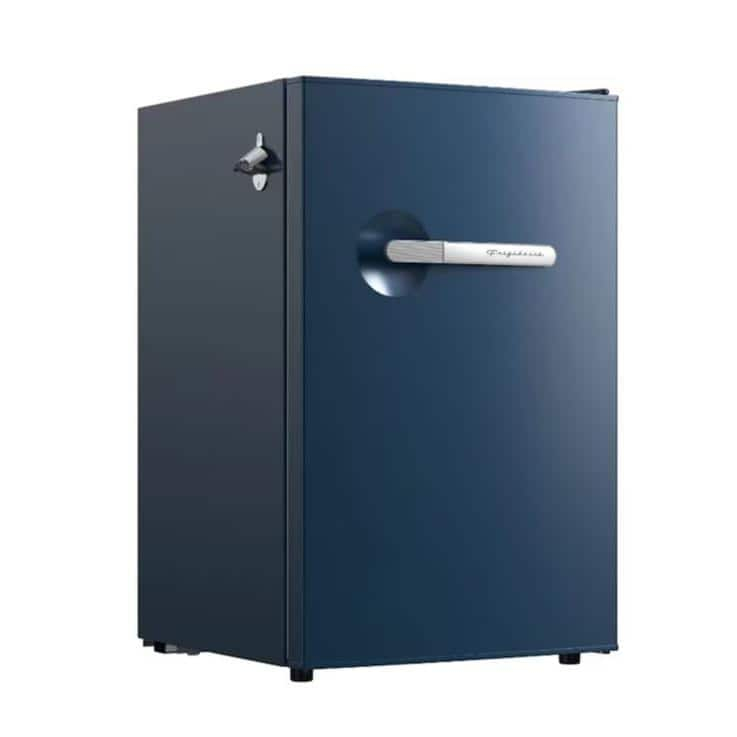 Frigidaire 4.5 cu. ft. retro compact fridge built-in side bottle opener W: 21.65" x L: 22.24" X H: 32.91" (Azure)
