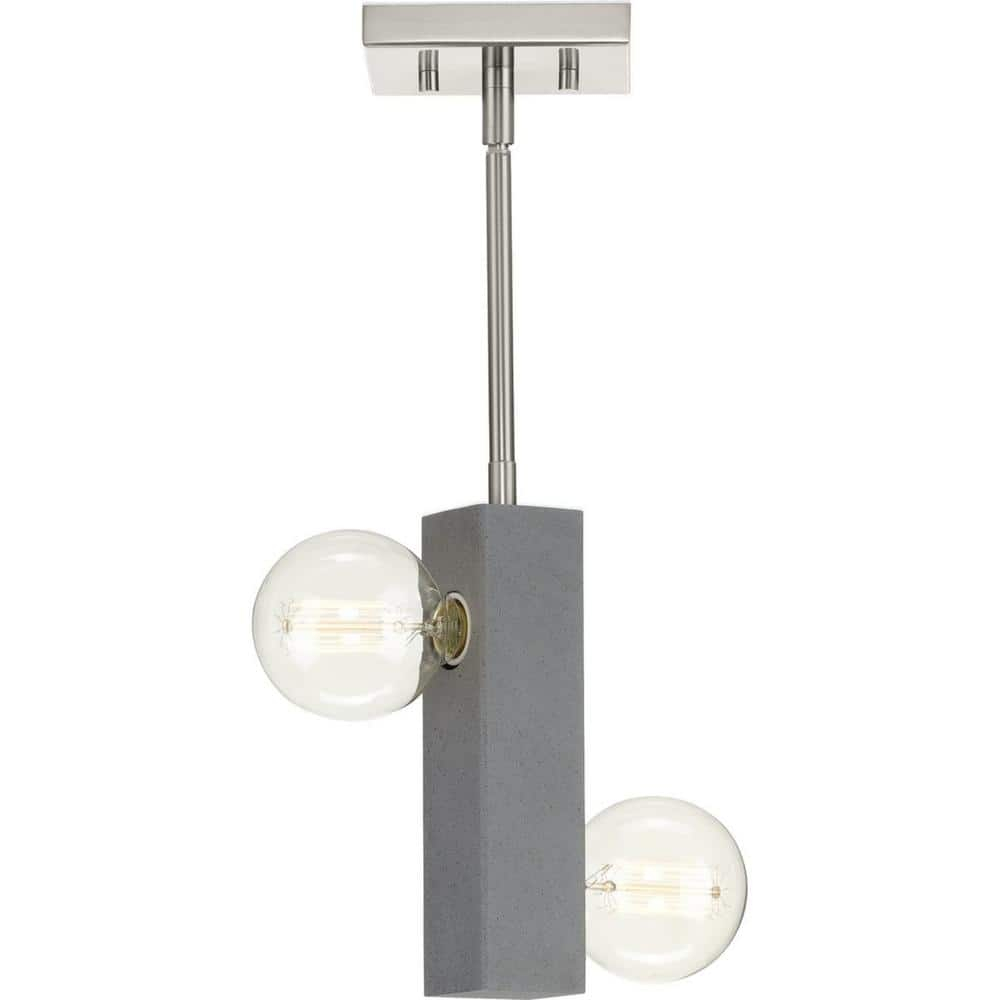 Mill Beam Collection Two-Light Brushed Nickel/Faux Concrete Industrial Style Convertible Mini-Pendant or Ceiling Light