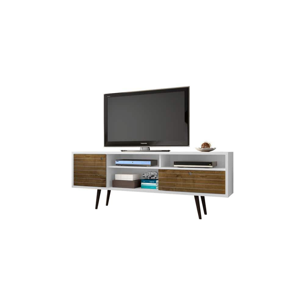 Liberty 70.86" Mid-Century Modern TV Stand with 4 Shelving Spaces and 1 Drawer  with Solid Wood Legs