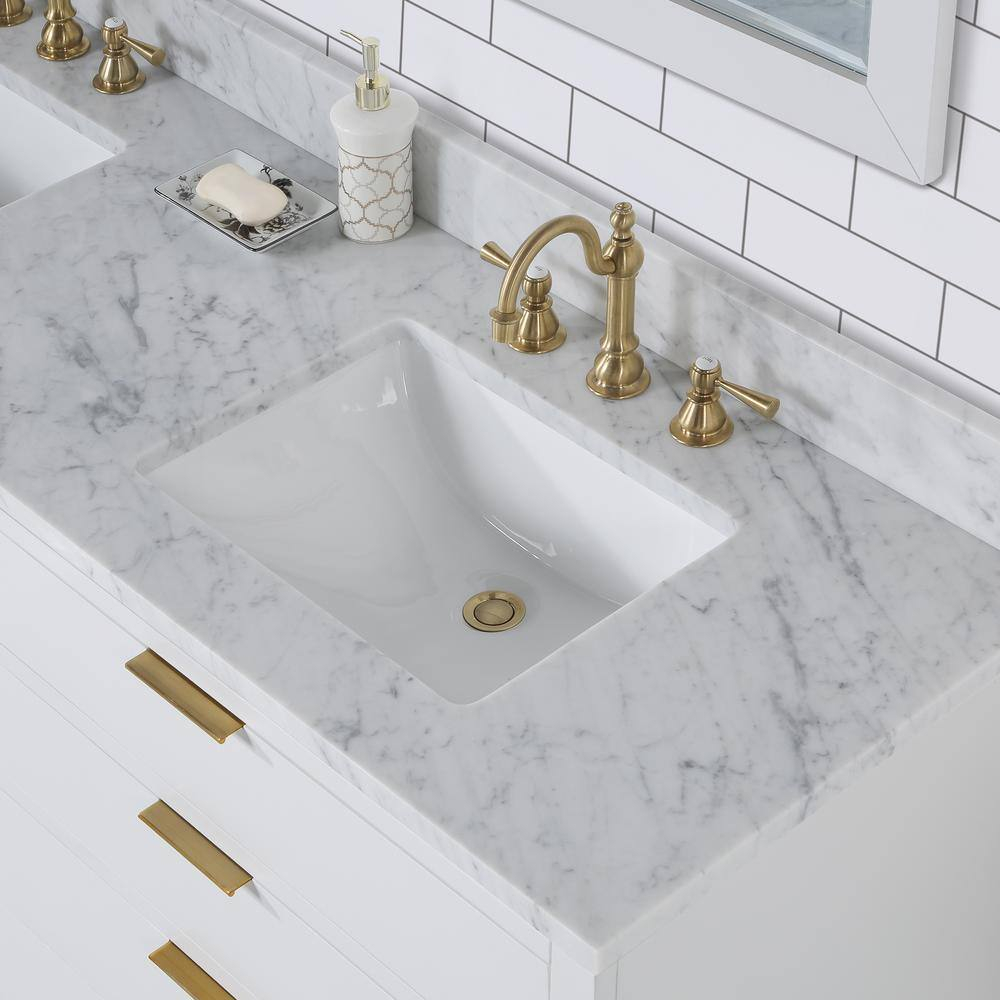 Pure White 72'' Double Sink Vanity with Carrara Marble Top