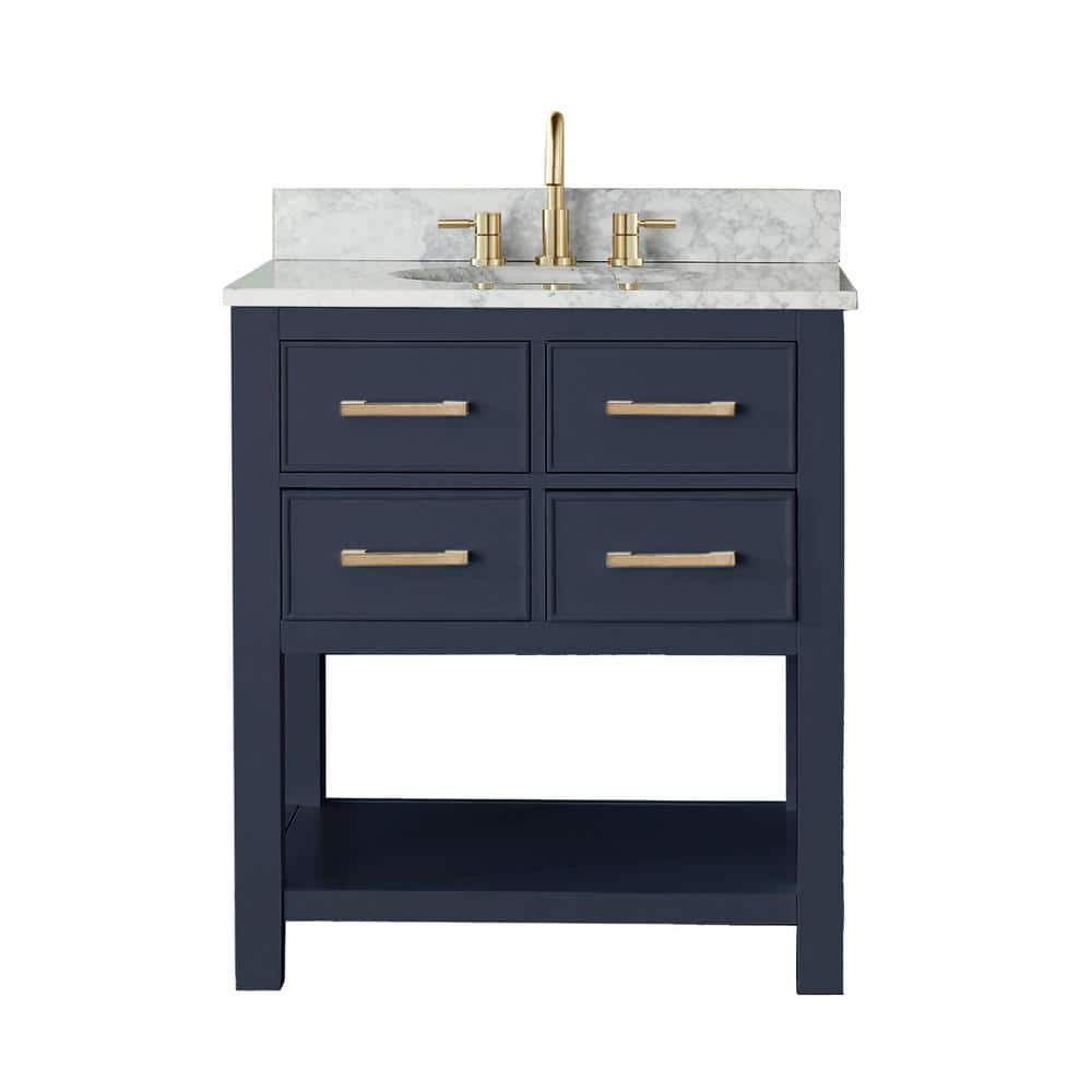 Navy Blue Solid Wood 30" Vanity with Stone Top