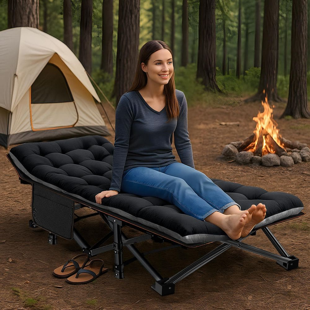 ABORON Portable Folding Camping Cot with 2 Sided Cushion & Carry Bag, 75''x28'' Folding Sleeping Cots, Folding Bed Cot for Adults & Kids