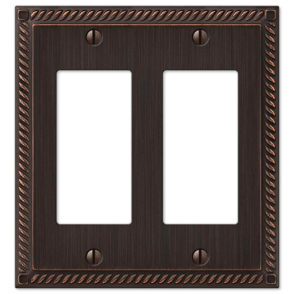 Amerelle 54RRVB Georgian Tumbled Wallplate, 2 Rocker, Cast Metal, Aged Bronze, 1-Pack