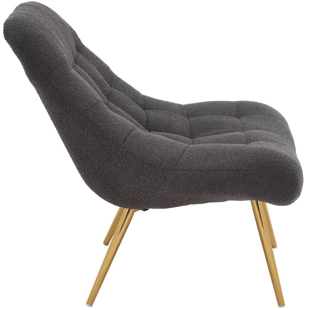 Eden Mid Century Furniture Style Comfortable Gray Boucle Fabric Lounge Chair