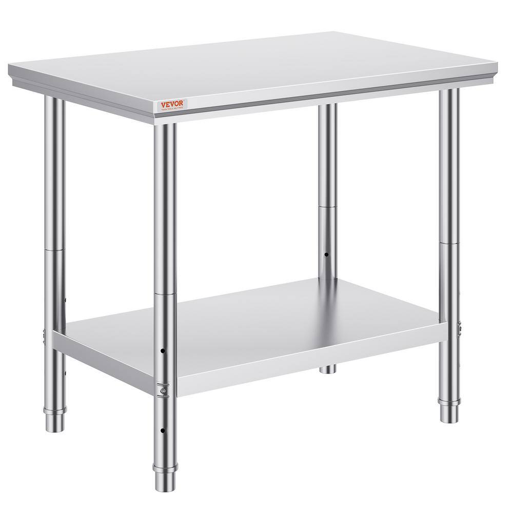 Stainless Steel Prep Table 35 x 24 x 31 in. 700 lbs. Silver Heavy Duty Metal Worktable with 3 Adjustable Height Levels