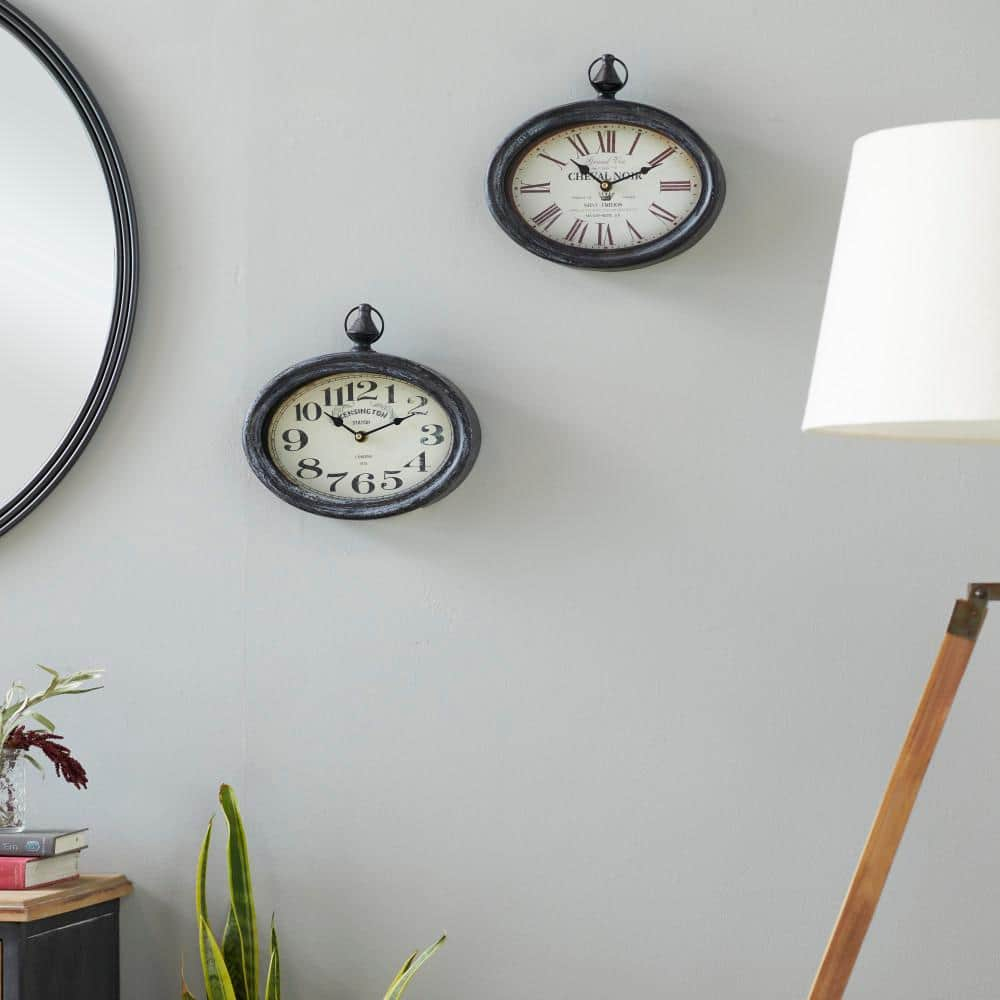 DecMode 12"H, 11"W Cream Metal Pocket Watch Style Wall Clock (2 Count)