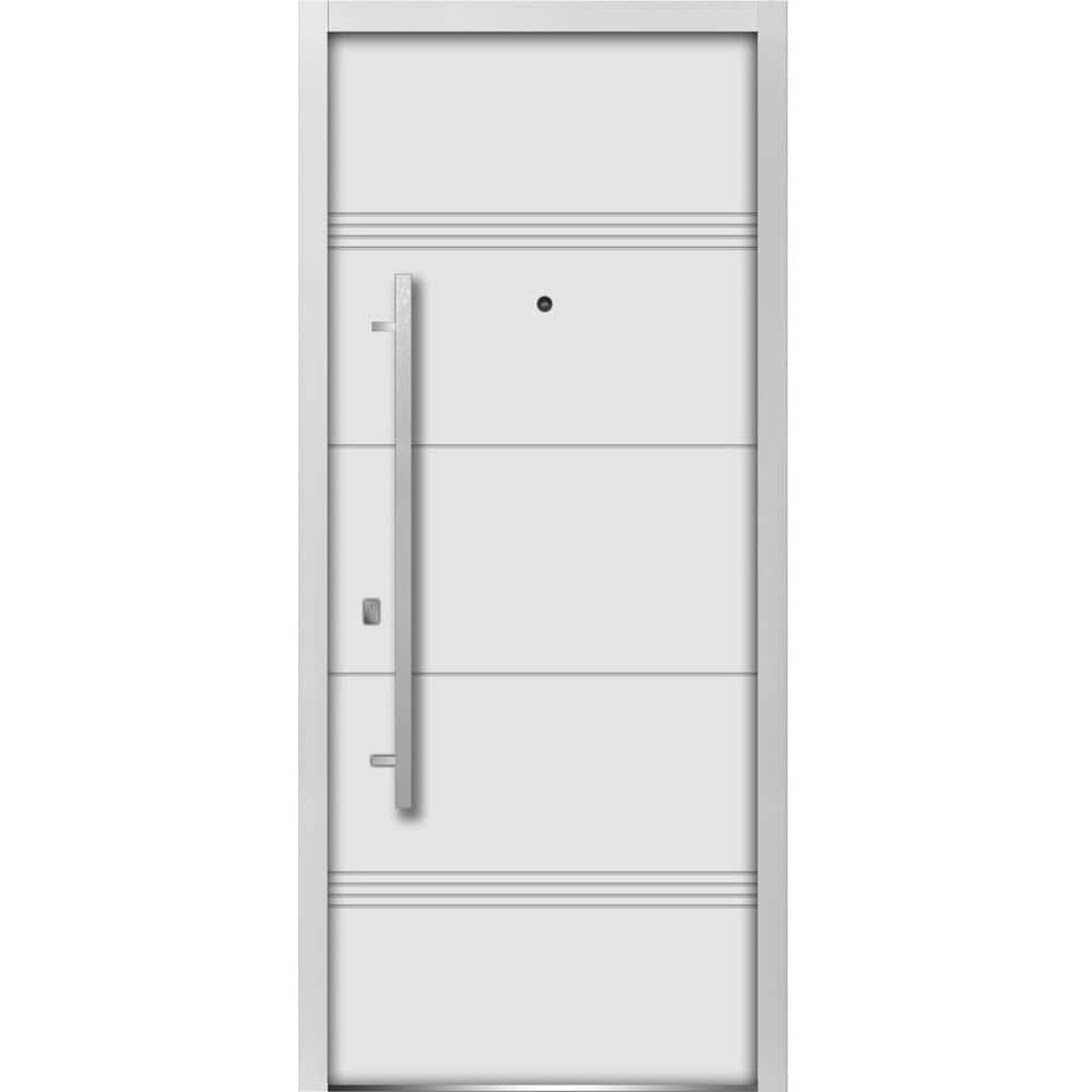VDOMDOORS Front Exterior Prehung Steel Door 36 x 80 inches Right-Hand/Deux 1705 White Enamel/Horizontal Lines Single Modern Painted
