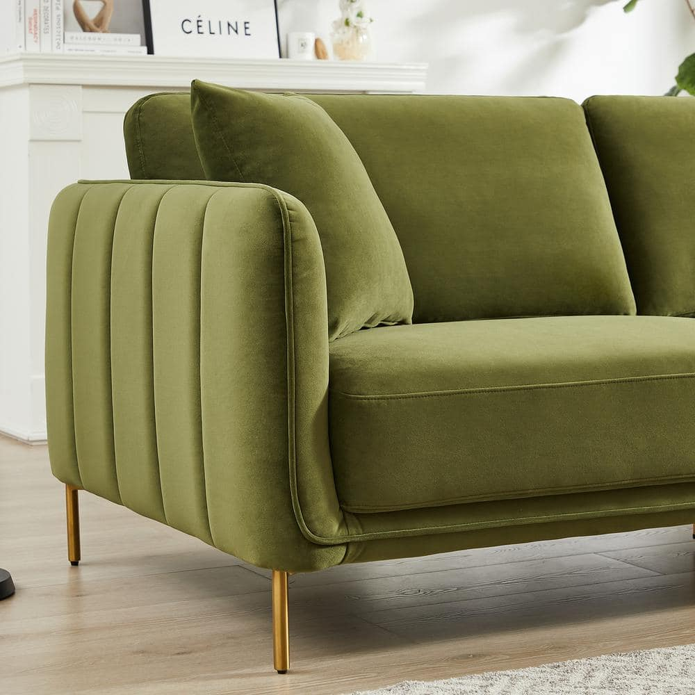 Donaldson Mid Century Modern Living Room Olive Green Velvet Sofa