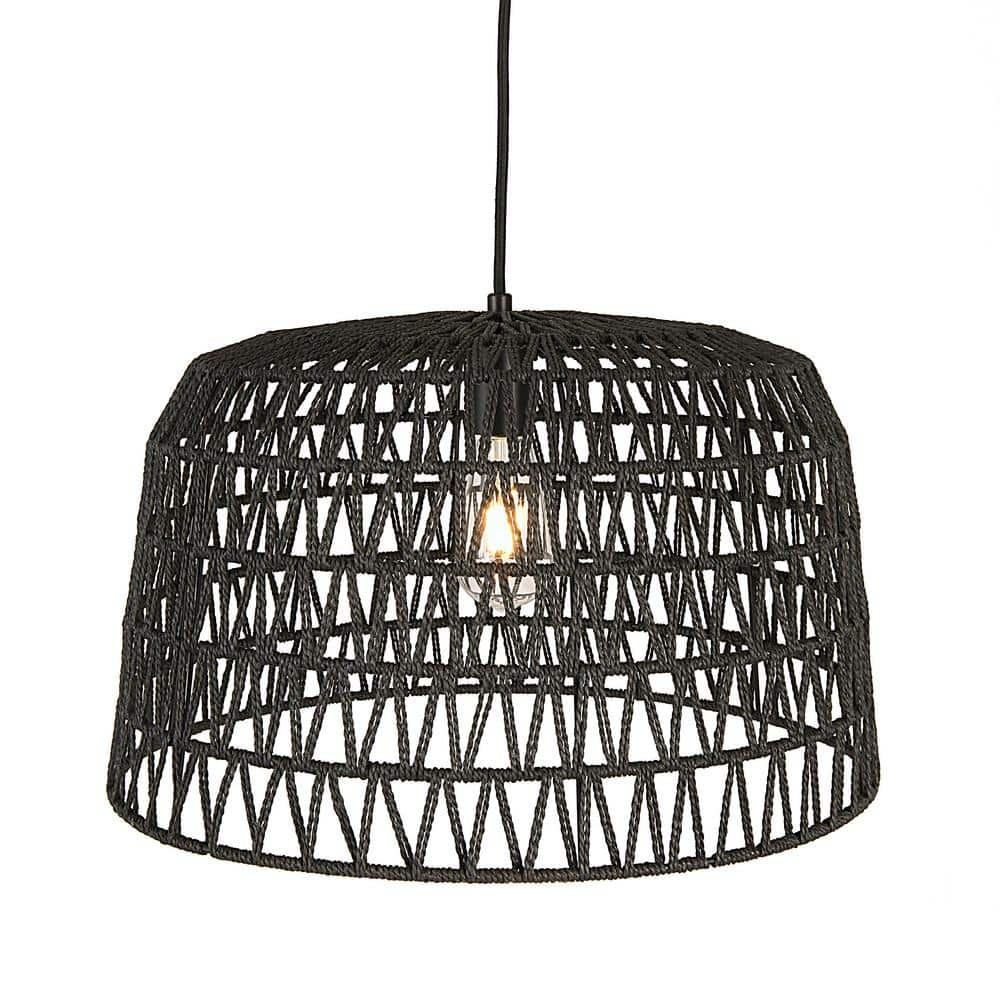 Creative Co-Op Open Weave Metal and Paper Rope Ceiling Light, Black