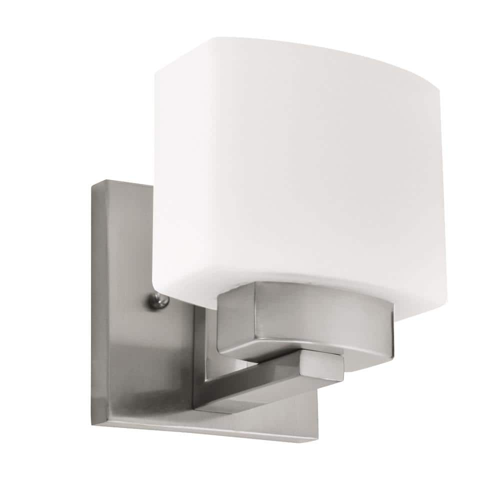 Design House Dove Creek Dimmable Wall Light Sconce with Frosted Glass, Satin Nickel