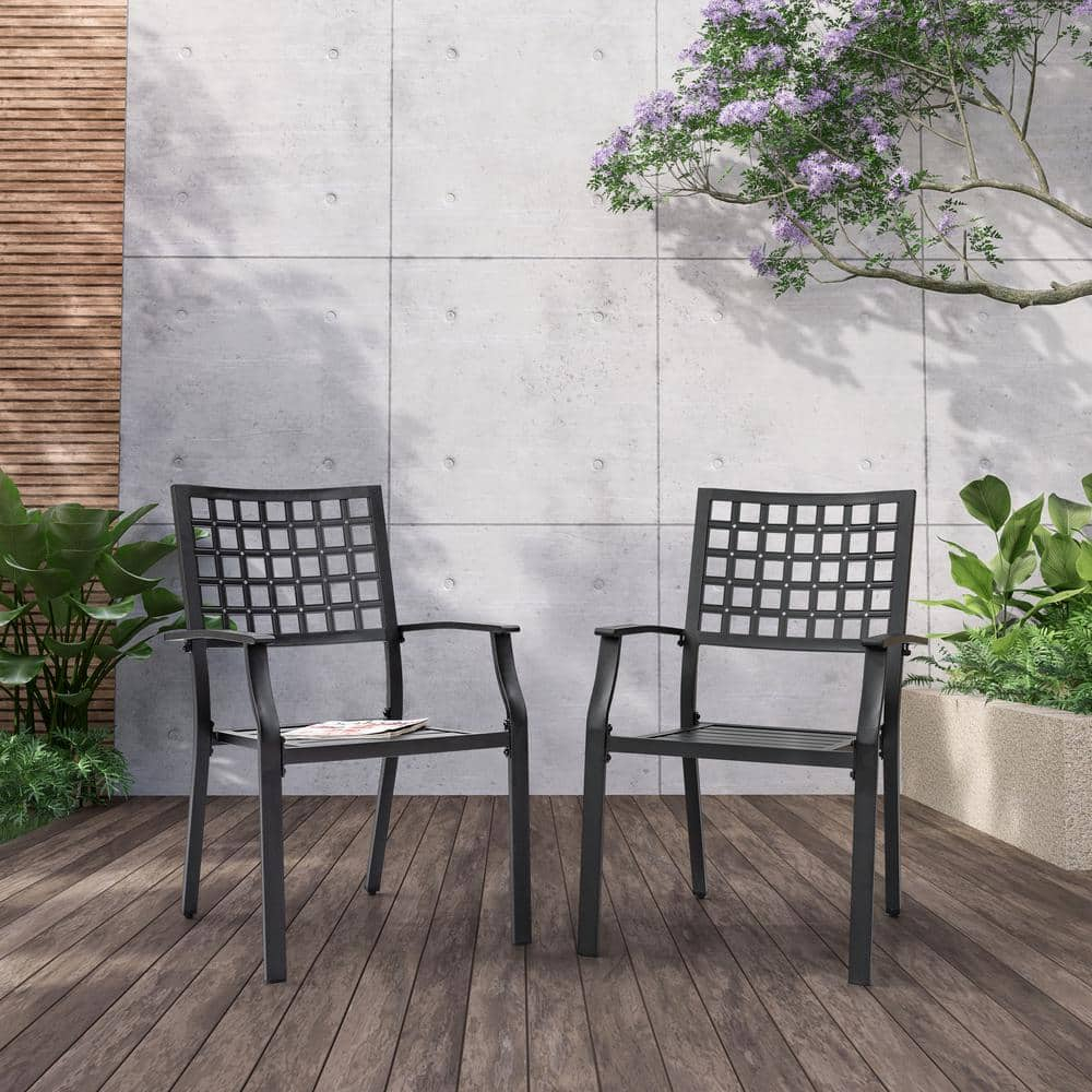 Nuu Garden Outdoor Dining Chair, Patio Dining Chair Set, Stackable Design, All-weather Iron Frame with Powder-coated Finish for Indoors and Outdoors, Patio, Deck, Garden, Yard, Black