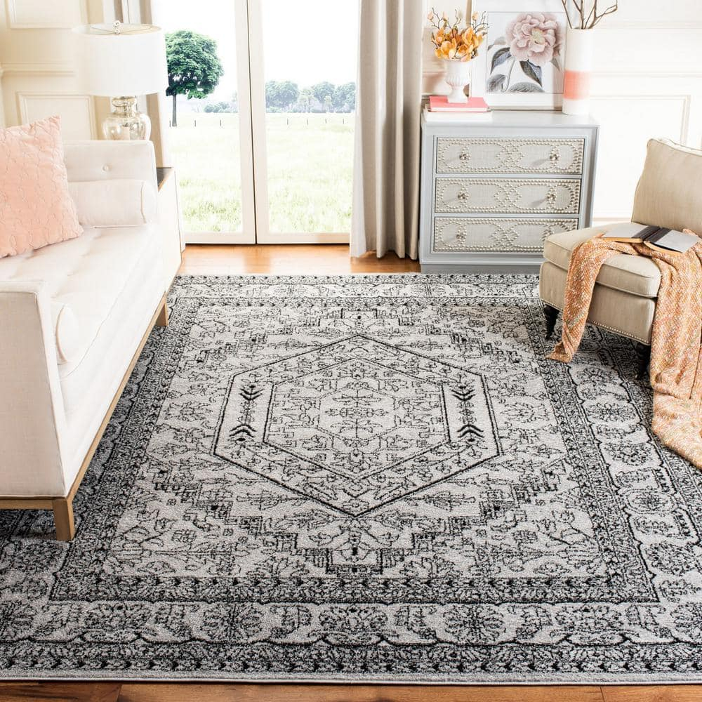 SAFAVIEH Adirondack Xavier Traditional Area Rug, Silver/Black, 9' x 12'