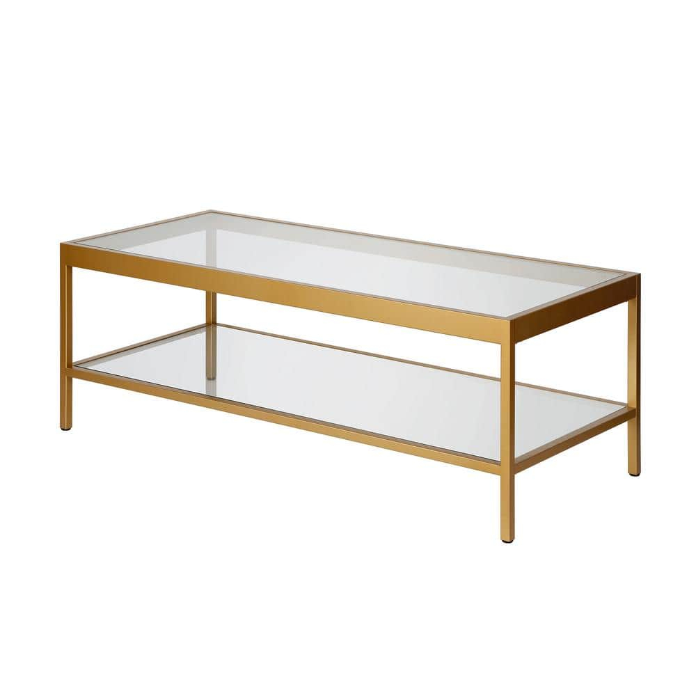 Evelyn&Zoe Alexis 45" Wide Rectangular Coffee Table, Brass