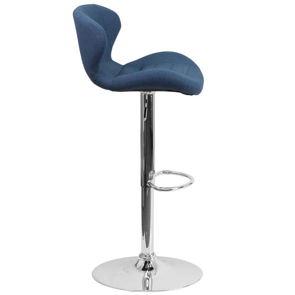 Flash Furniture Francis Contemporary Blue Fabric Adjustable Height Barstool with Curved Back and Chrome Base