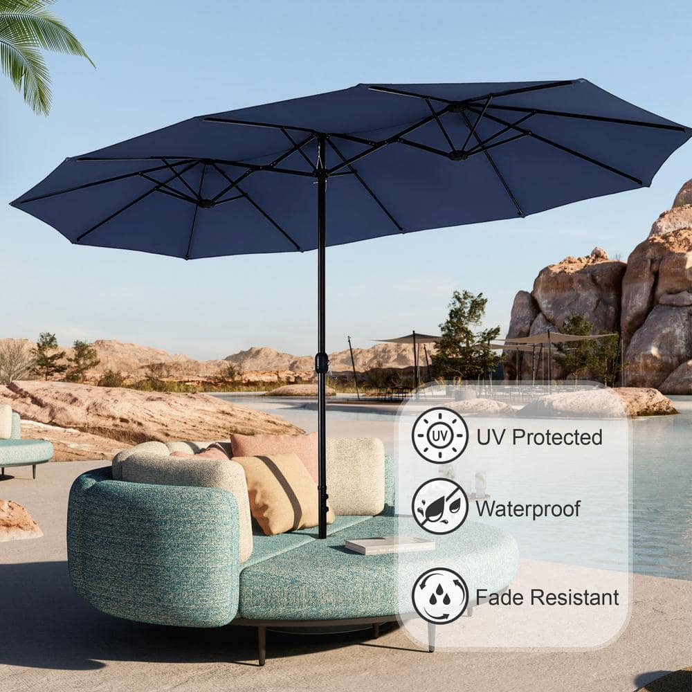 15 ft. Blue Rectangular Market Patio Umbrella with Metal Pole