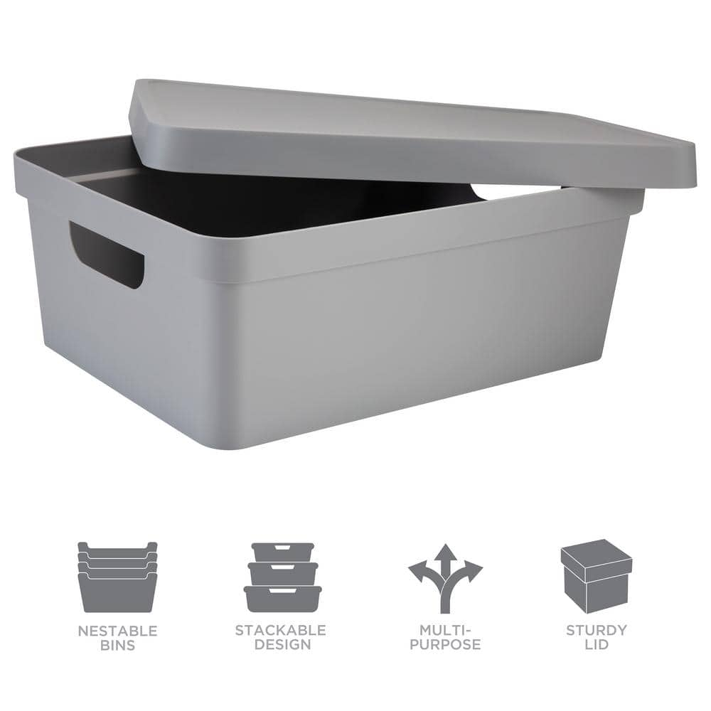 Simplify Medium Vinto Plastic Storage Box with Lid, Grey