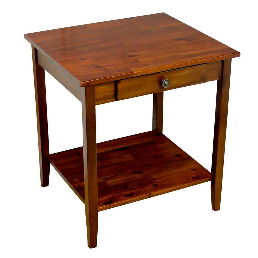 Casual Contemporary Living 2-Tier Solid Acacia End Table with Drawer - Mahogany